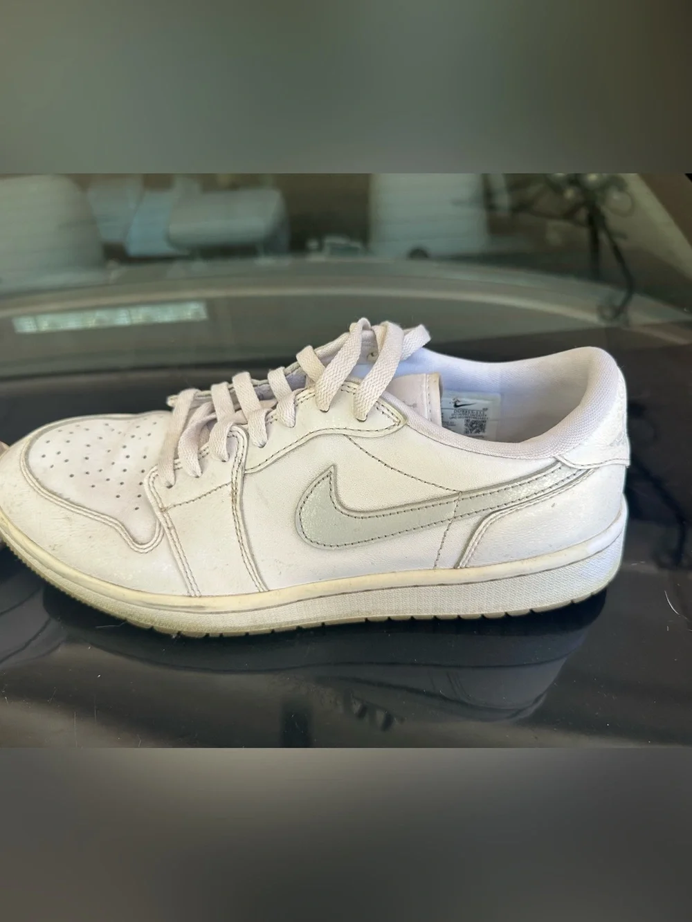 G/FORE Men's White Navy Athletic Shoes with Neon Yellow Accents + Air Jordan 1